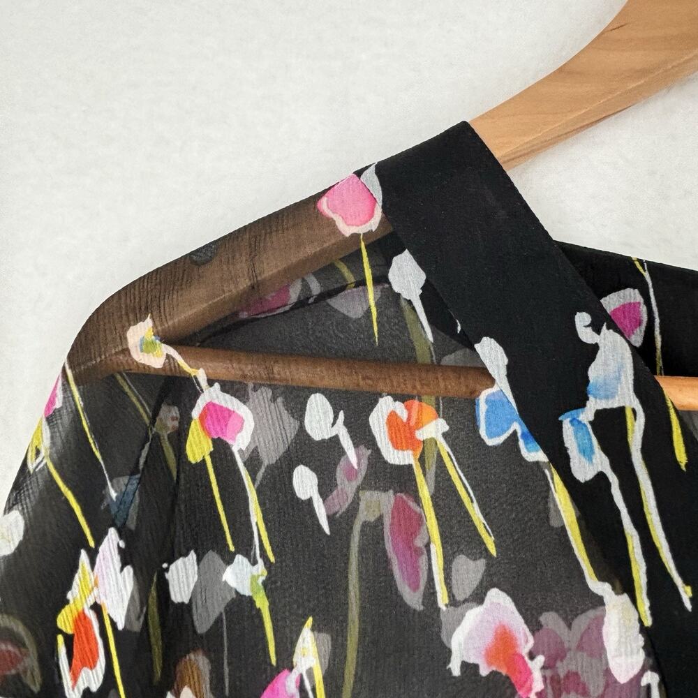 Leggiadro Sheer Printed Silk Belted Tunic Blouse Multi Color Wild Flower Size 6 - Picture 12 of 12